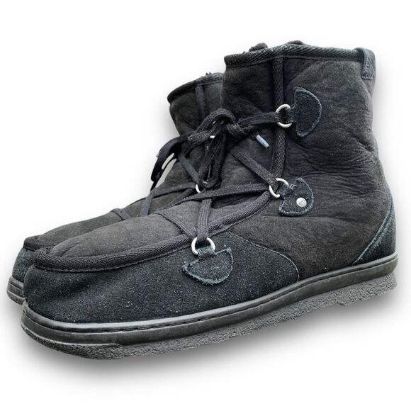 EMU Black Suede Boots Australian Sheepskin Lined Wallabee Style Juc Lo Size 13 - Picture 3 of 14